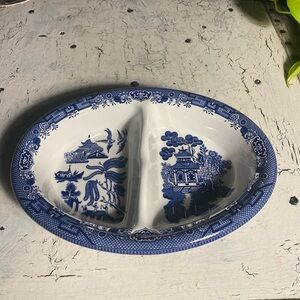 Churchill China Blue Willow Pattern Divided Vegetable Dish